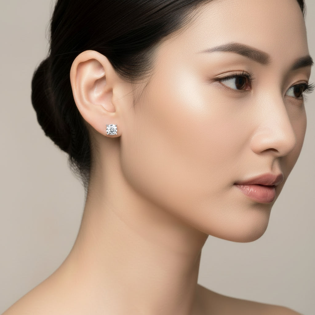 .925 Sterling Silver 1/2 Cttw Near Colorless Round Brilliant - Cut Diamond Miracle - Set Stud Earrings - Nobiliving