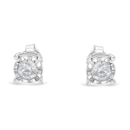 .925 Sterling Silver 1/2 Cttw Near Colorless Round Brilliant - Cut Diamond Miracle - Set Stud Earrings - Nobiliving