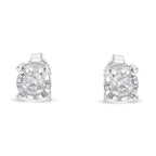 .925 Sterling Silver 1/2 Cttw Round Brilliant-Cut Diamond Miracle-Set Stud Earrings