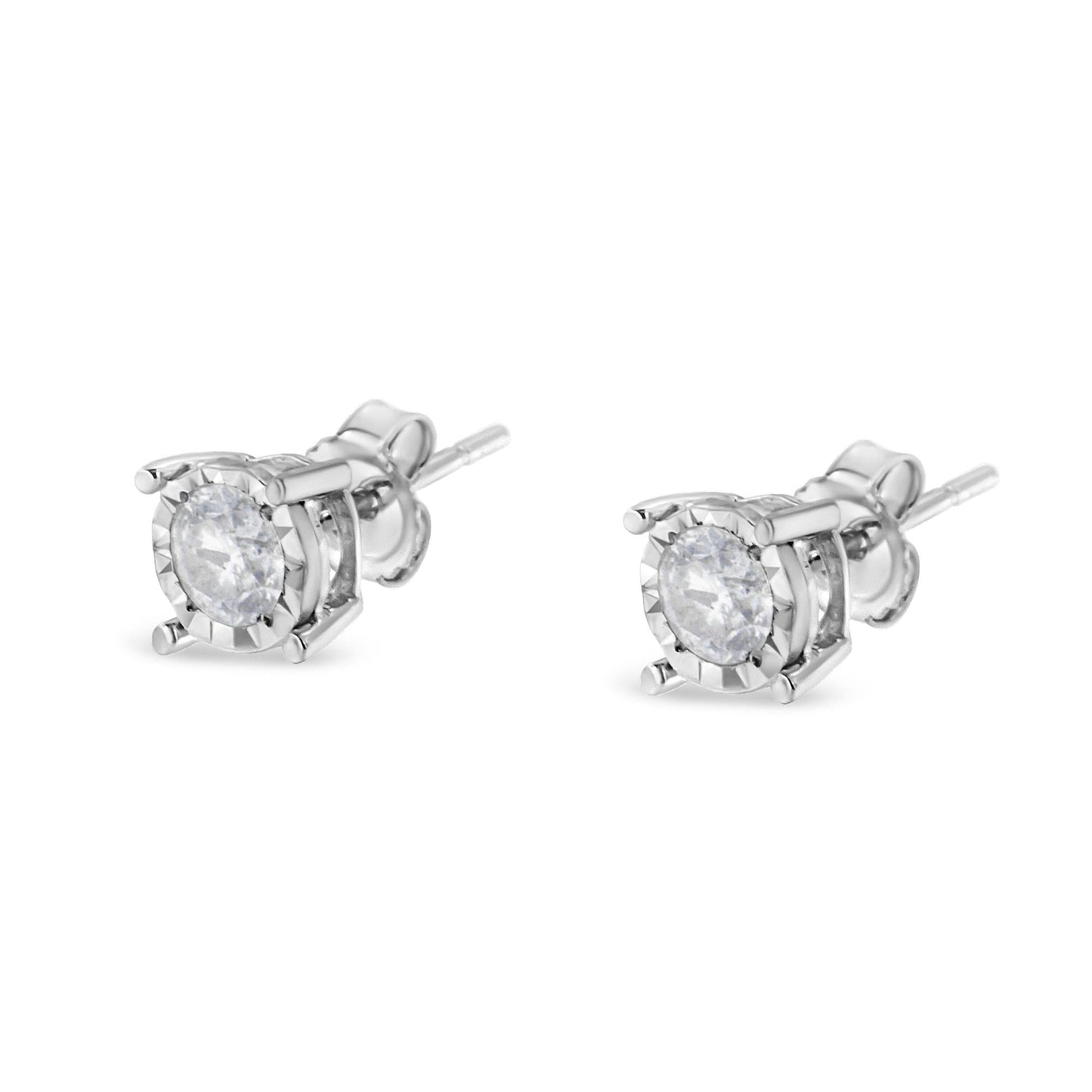.925 Sterling Silver 1/2 Cttw Near Colorless Round Brilliant - Cut Diamond Miracle - Set Stud Earrings - Nobiliving