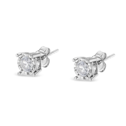 .925 Sterling Silver 1/2 Cttw Near Colorless Round Brilliant - Cut Diamond Miracle - Set Stud Earrings - Nobiliving