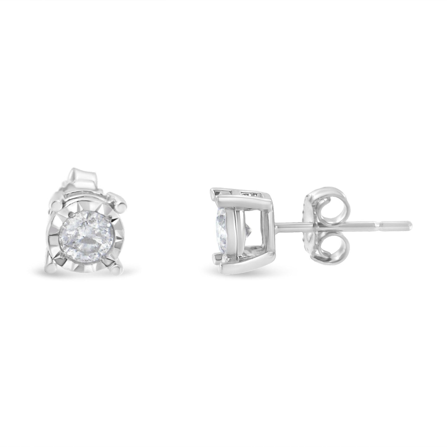 .925 Sterling Silver 1/2 Cttw Near Colorless Round Brilliant - Cut Diamond Miracle - Set Stud Earrings - Nobiliving