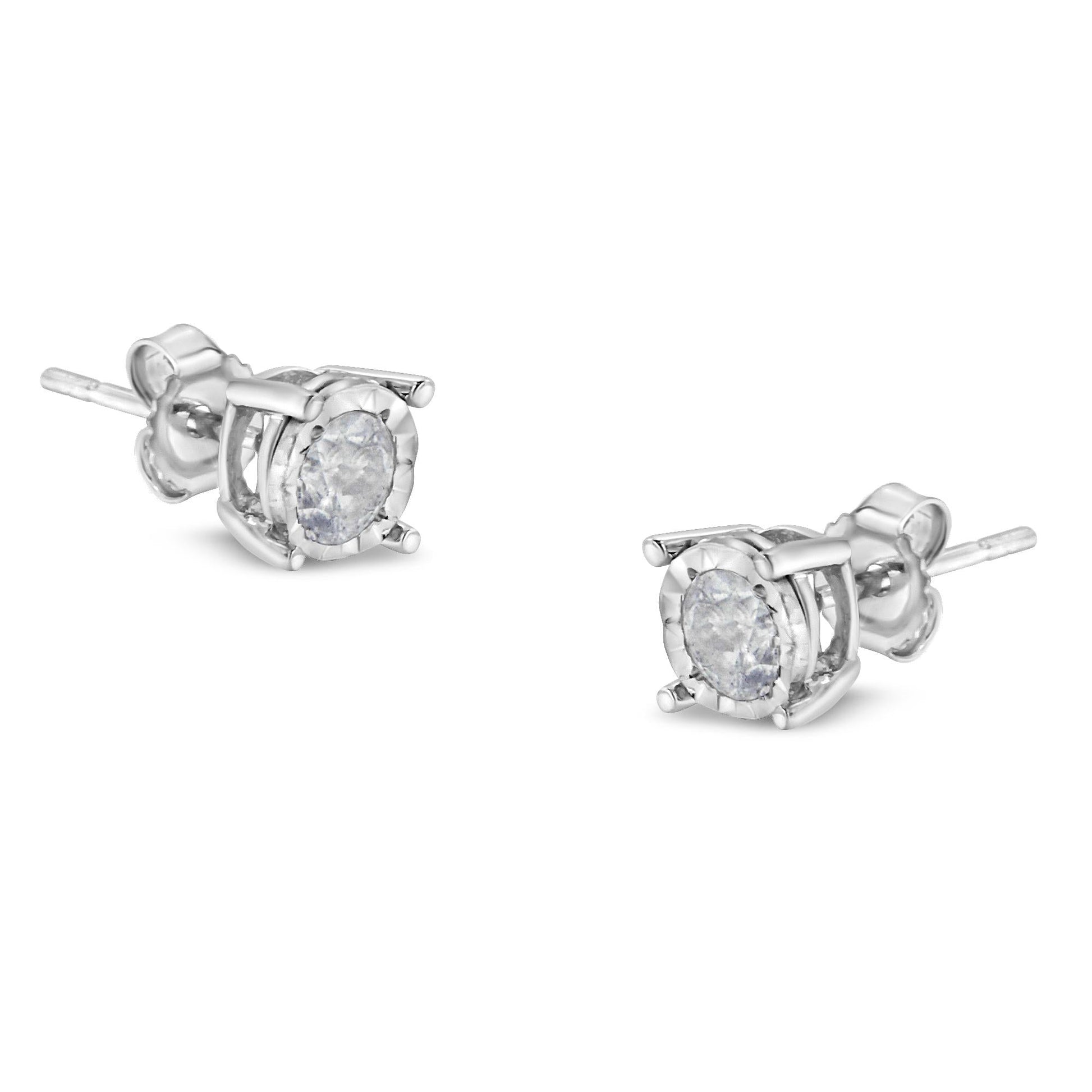.925 Sterling Silver 1/2 Cttw Near Colorless Round Brilliant - Cut Diamond Miracle - Set Stud Earrings - Nobiliving