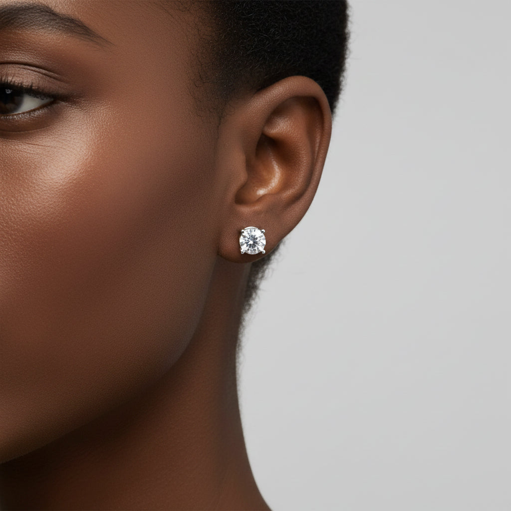 .925 Sterling Silver 1/2 Cttw Near Colorless Round Brilliant - Cut Diamond Miracle - Set Stud Earrings - Nobiliving