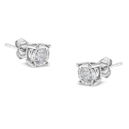 .925 Sterling Silver 1/2 Cttw Near Colorless Round Brilliant - Cut Diamond Miracle - Set Stud Earrings - Nobiliving