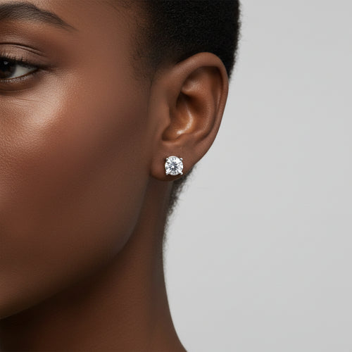 .925 Sterling Silver 1/2 Cttw Near Colorless Round Brilliant - Cut Diamond Miracle - Set Stud Earrings - Nobiliving