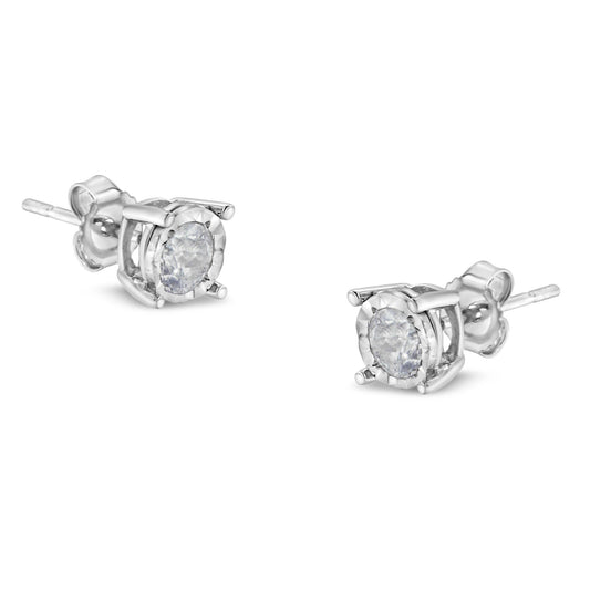 .925 Sterling Silver 1/2 Cttw Near Colorless Round Brilliant - Cut Diamond Miracle - Set Stud Earrings - Nobiliving