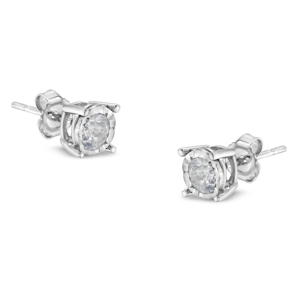 .925 Sterling Silver 1/2 Cttw Round Brilliant-Cut Diamond Miracle-Set Stud Earrings