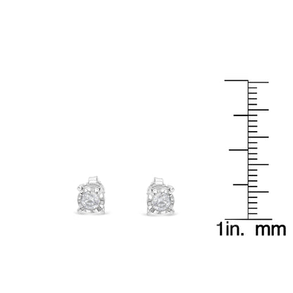.925 Sterling Silver 1/2 Cttw Near Colorless Round Brilliant - Cut Diamond Miracle - Set Stud Earrings - Nobiliving