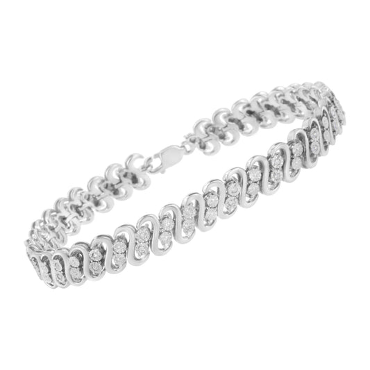 .925 Sterling Silver 1/4 cttw Round - Cut Diamond Double Row Wrapped S - Link Bracelet - Nobiliving