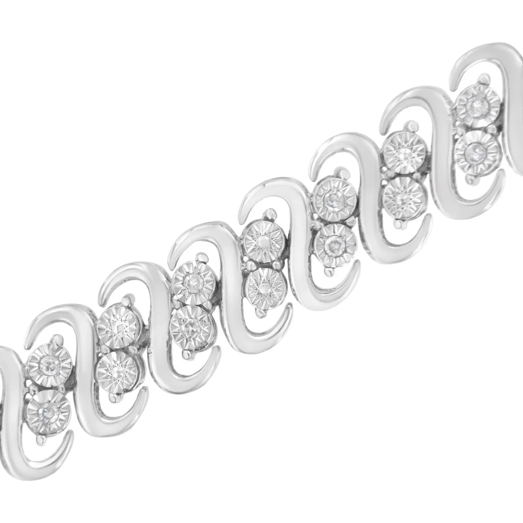 .925 Sterling Silver 1/4 cttw Round-Cut Diamond Double Row Wrapped S-Link Bracelet