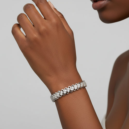 .925 Sterling Silver 1/4 cttw Round - Cut Diamond Double Row Wrapped S - Link Bracelet - Nobiliving