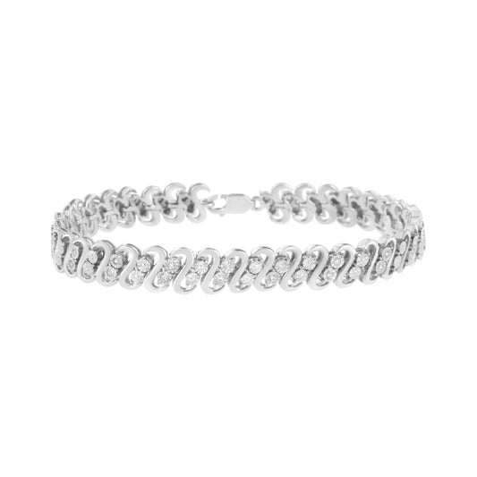 .925 Sterling Silver 1/4 cttw Round - Cut Diamond Double Row Wrapped S - Link Bracelet - Nobiliving