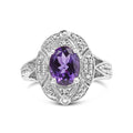 .925 Sterling Silver 9x7mm Oval Purple Amethyst and Round Diamond Accent Fashion Cocktail Ring - Nobiliving