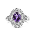 .925 Sterling Silver 9x7mm Oval Purple Amethyst and Round Diamond Accent Fashion Cocktail Ring