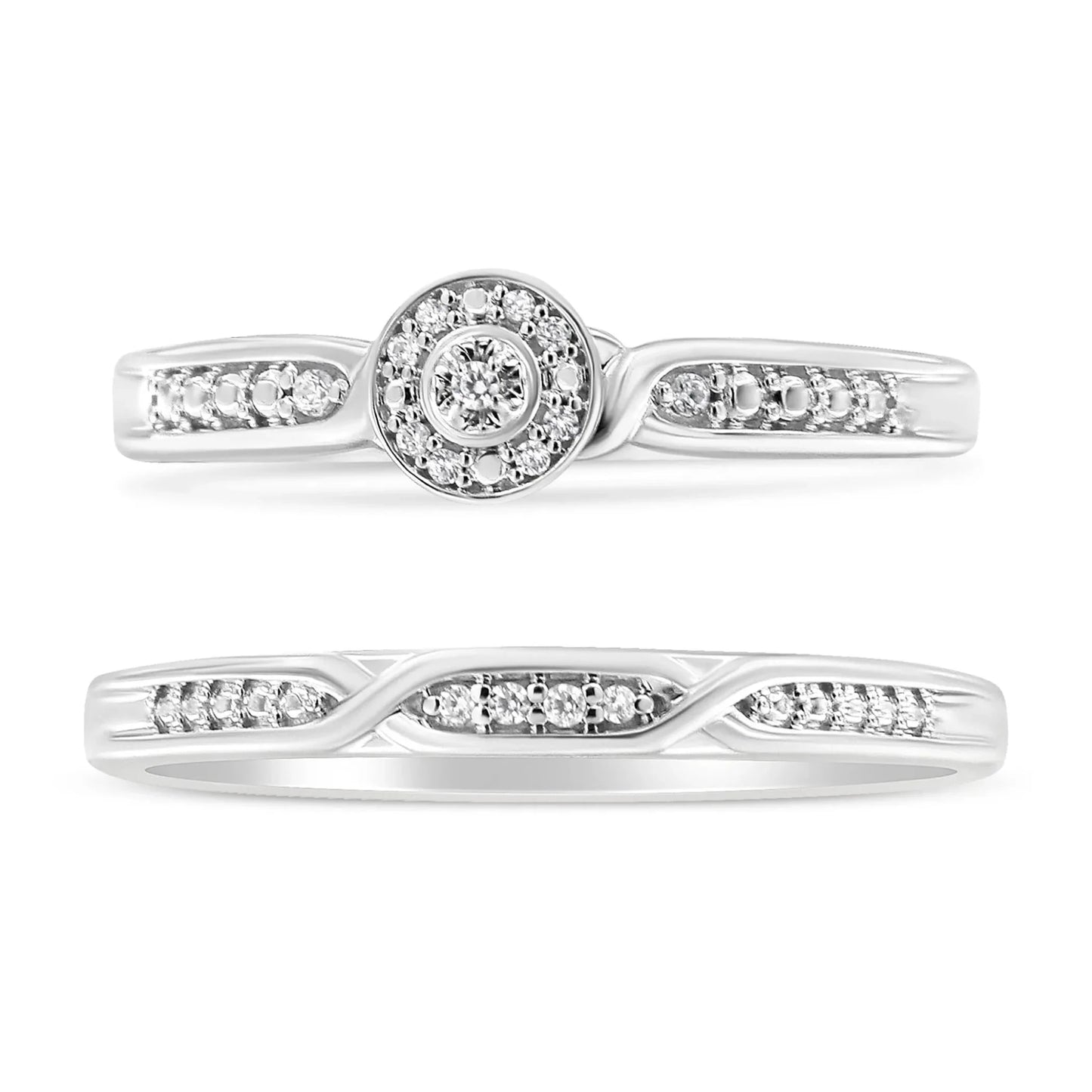 .925 Sterling Silver Diamond Accent Frame Twist Shank Bridal Set Ring and Band (I - J Color, I3 Clarity) - Nobiliving