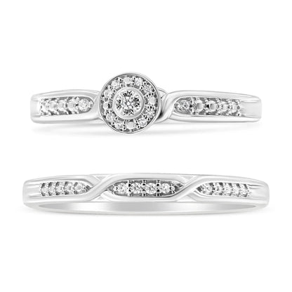 .925 Sterling Silver Diamond Accent Frame Twist Shank Bridal Set Ring and Band (I - J Color, I3 Clarity) - Nobiliving