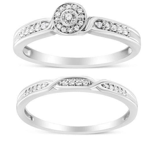 .925 Sterling Silver Diamond Accent Frame Twist Shank Bridal Set Ring and Band (I - J Color, I3 Clarity) - Nobiliving