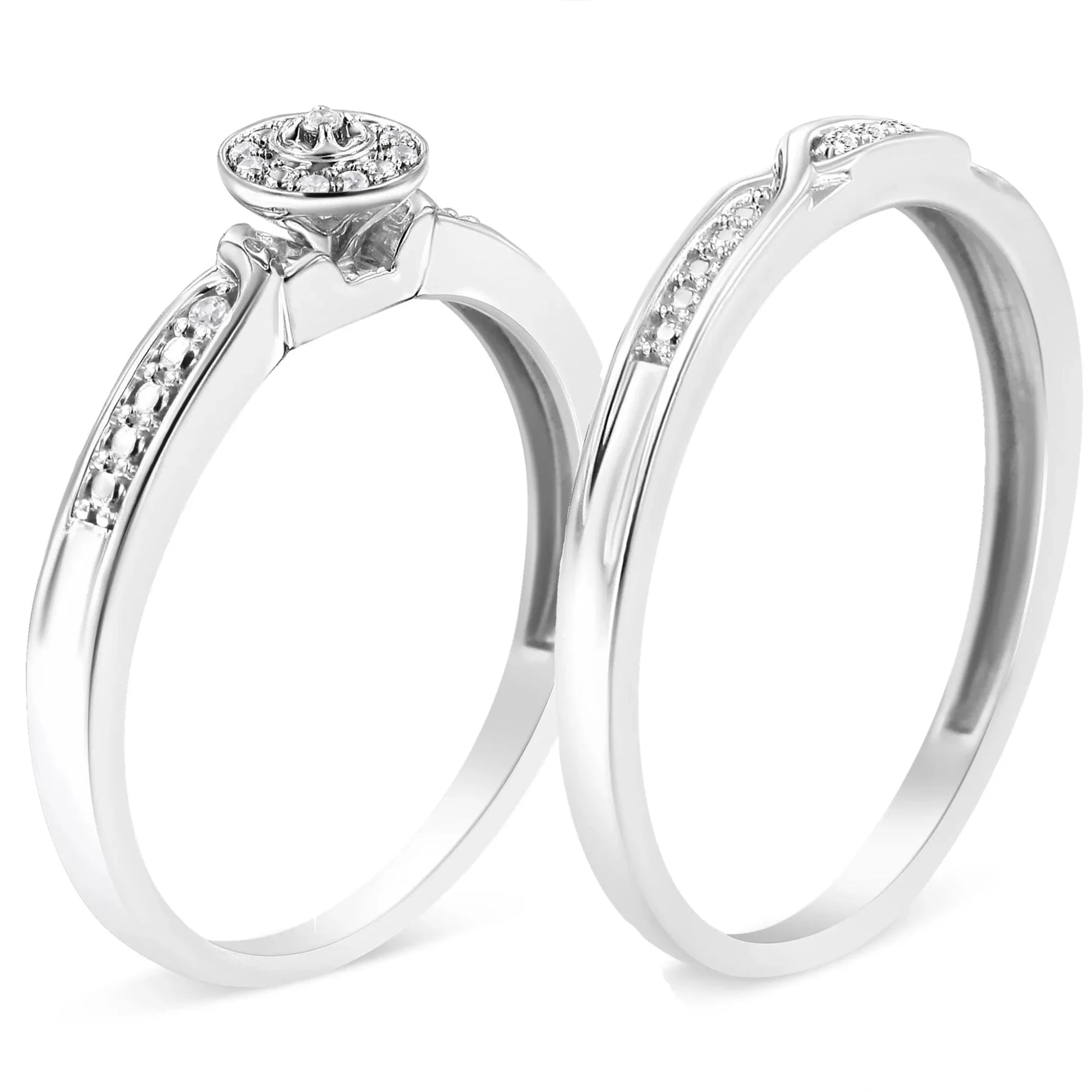 .925 Sterling Silver Diamond Accent Frame Twist Shank Bridal Set Ring and Band (I - J Color, I3 Clarity) - Nobiliving