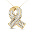 14K Yellow Gold 2 5/8 cttw Channel Set White Diamond Awareness Ribbon Pendant Necklace - NO CHAIN
