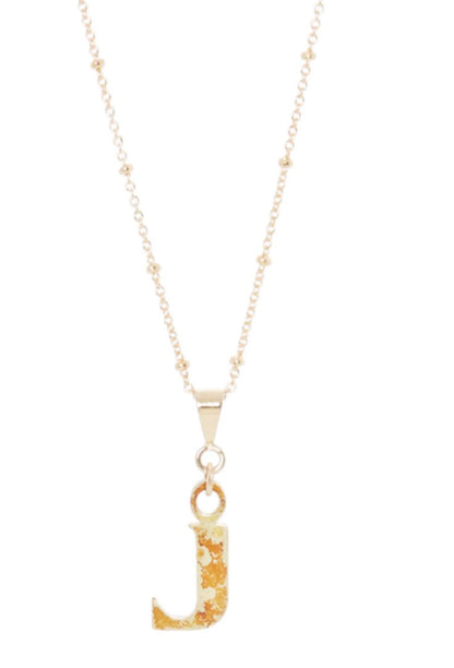 14K Gold Plated Letter Charm Necklace featuring a gold 'J' charm on a delicate chain.