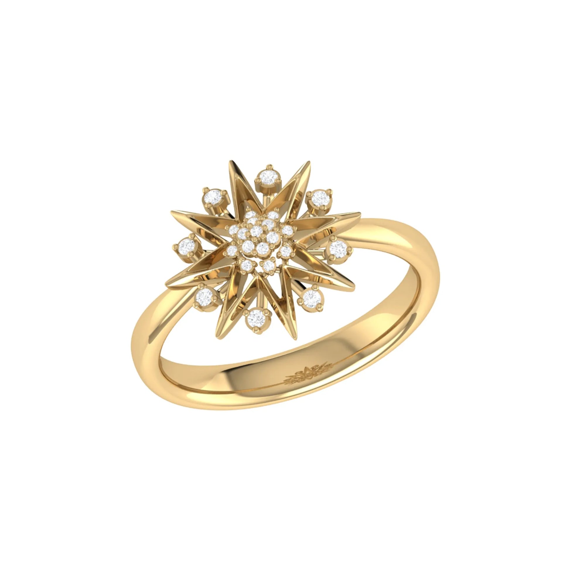 Supernova Star Diamond Ring in Sterling Silver featuring a stunning star design with sparkling diamonds in yellow gold plating.