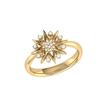 Supernova Star Diamond Ring in Sterling Silver with yellow gold plating and sparkling diamonds.