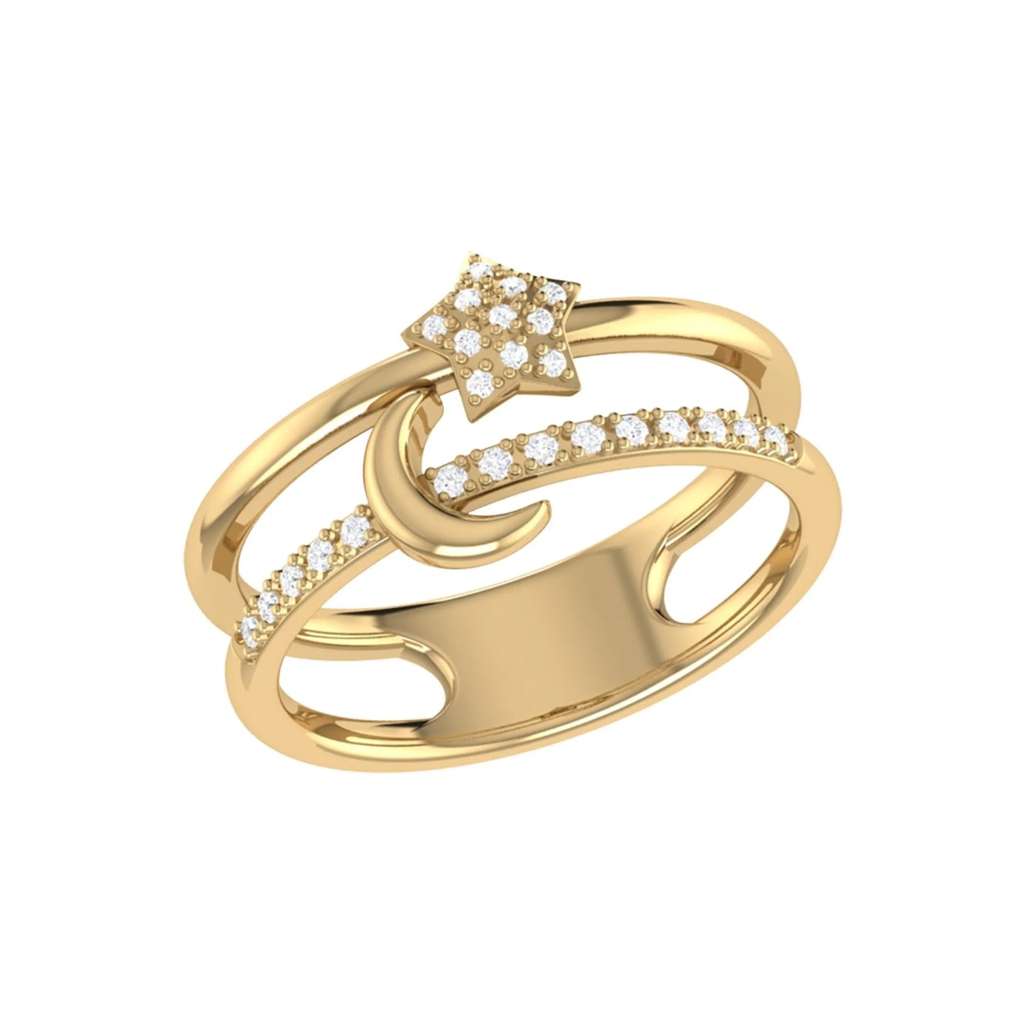 Starlit Crescent Double Band Diamond Ring in Sterling Silver is a celebration of elegance