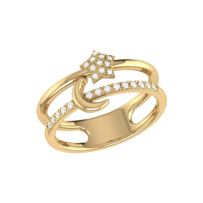 Starlit Crescent Double Band Diamond Ring in Sterling Silver is a celebration of elegance