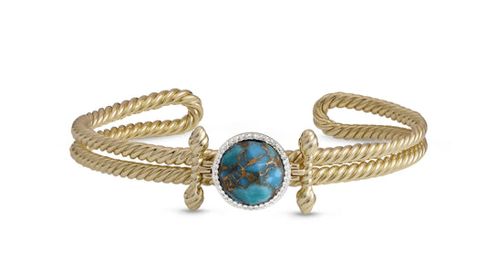 Golden Rays Turquoise & Diamond Cuff in 14K Yellow Gold-Plated Sterling Silver