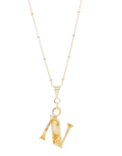 14K Gold Plated Letter Charm Necklace featuring a gold 'N' charm on a delicate chain.