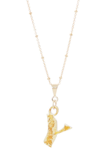 14K Gold Plated Letter Charm Necklace featuring a gold 'Y' charm on a delicate chain.
