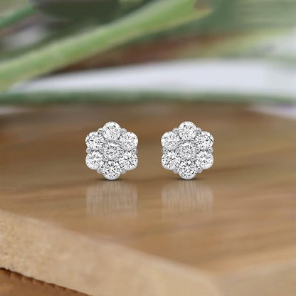 AGI Certified 2.00ctw Lab Diamond Floral Cluster Stud Earrings in 14kt White Gold - nobiliving.com