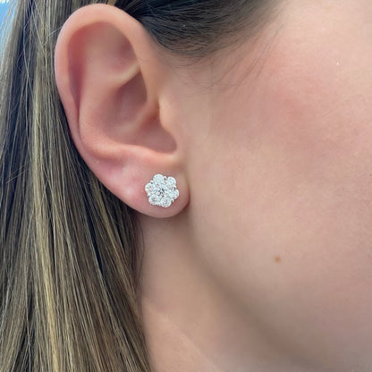 AGI Certified 2.00ctw Lab Diamond Floral Cluster Stud Earrings in 14kt White Gold - nobiliving.com
