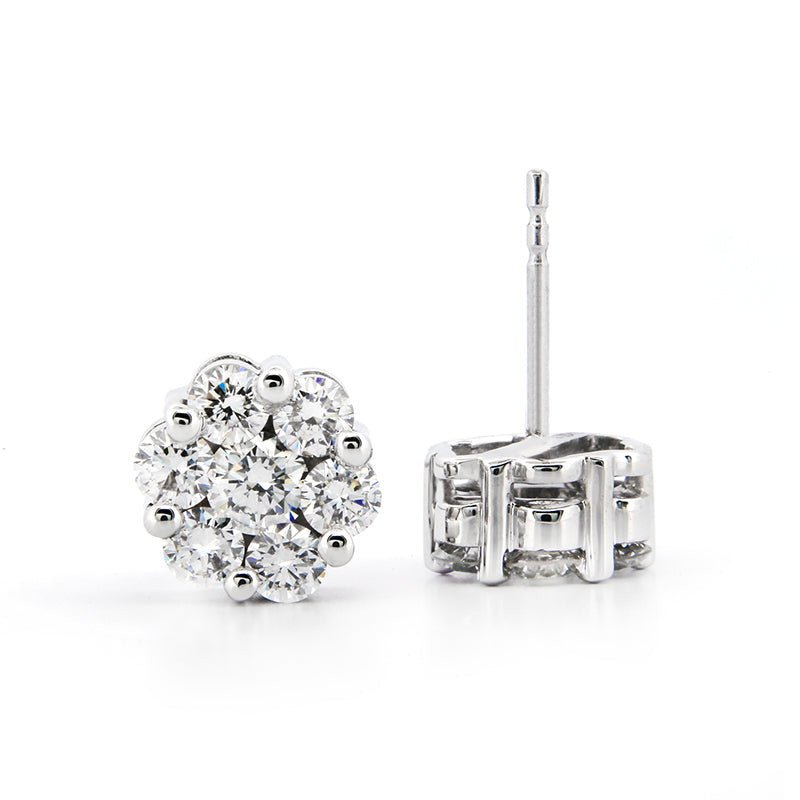 AGI Certified 2.00ctw Lab Diamond Floral Cluster Stud Earrings in 14kt White Gold - nobiliving.com