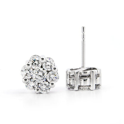AGI Certified 2.00ctw Lab Diamond Floral Cluster Stud Earrings in 14kt White Gold - nobiliving.com