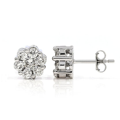 AGI Certified 2.00ctw Lab Diamond Floral Cluster Stud Earrings in 14kt White Gold - nobiliving.com