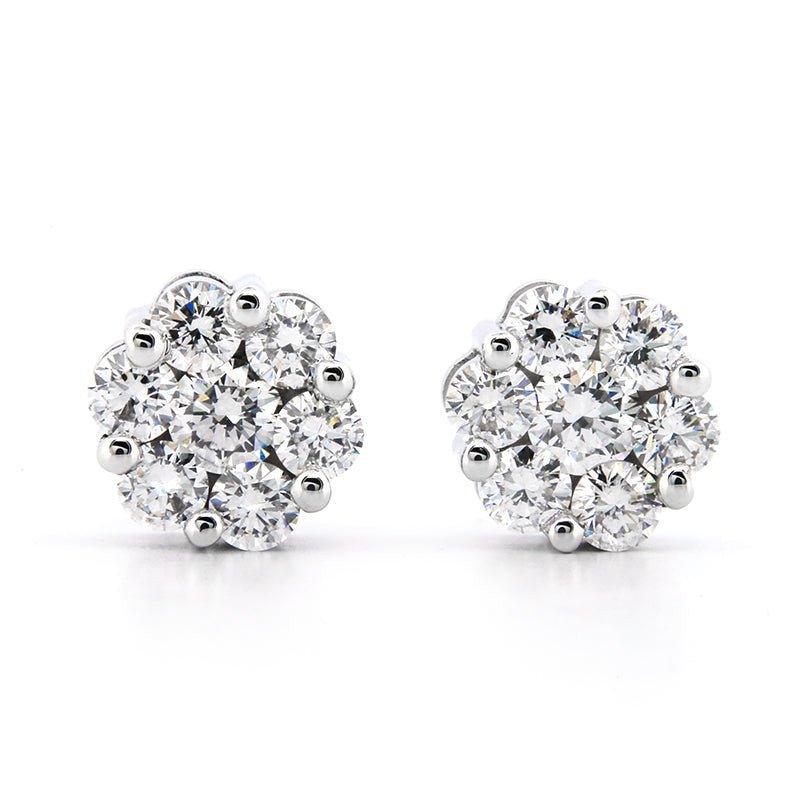 AGI Certified 2.00ctw Lab Diamond Floral Cluster Stud Earrings in 14kt White Gold - nobiliving.com