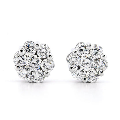 AGI Certified 2.00ctw Lab Diamond Floral Cluster Stud Earrings in 14kt White Gold - nobiliving.com