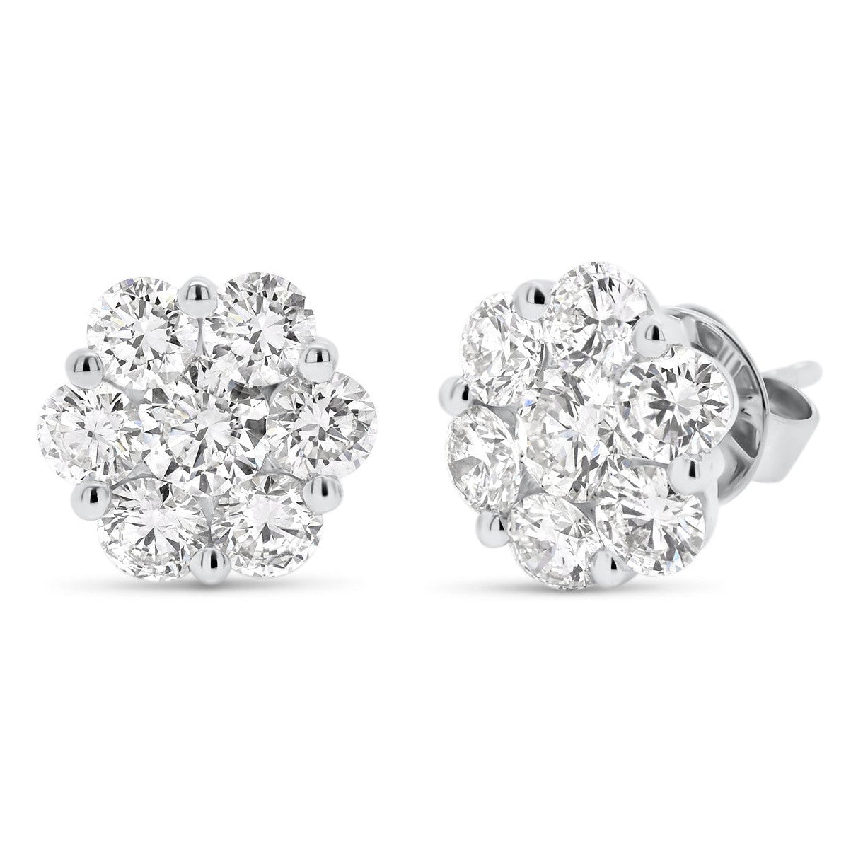 AGI Certified 2.00ctw Lab Diamond Floral Cluster Stud Earrings in 14kt White Gold - nobiliving.com
