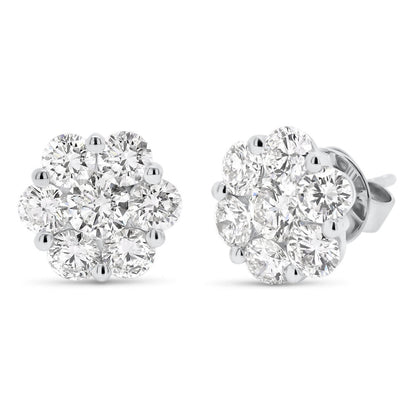 AGI Certified 2.00ctw Lab Diamond Floral Cluster Stud Earrings in 14kt White Gold - nobiliving.com