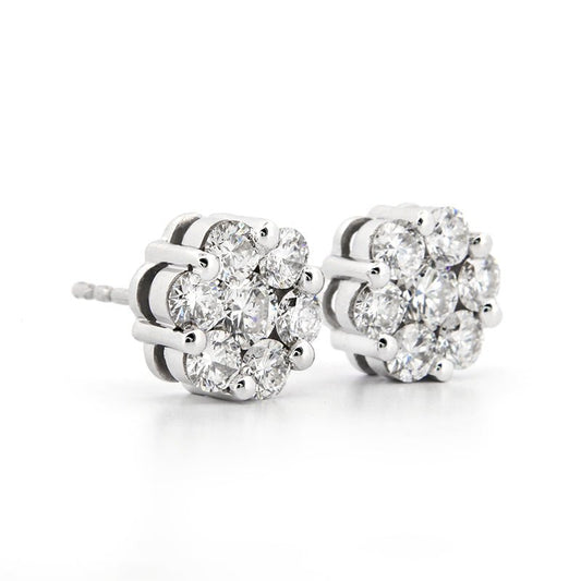 AGI Certified 2.00ctw Lab Diamond Floral Cluster Stud Earrings in 14kt White Gold - nobiliving.com