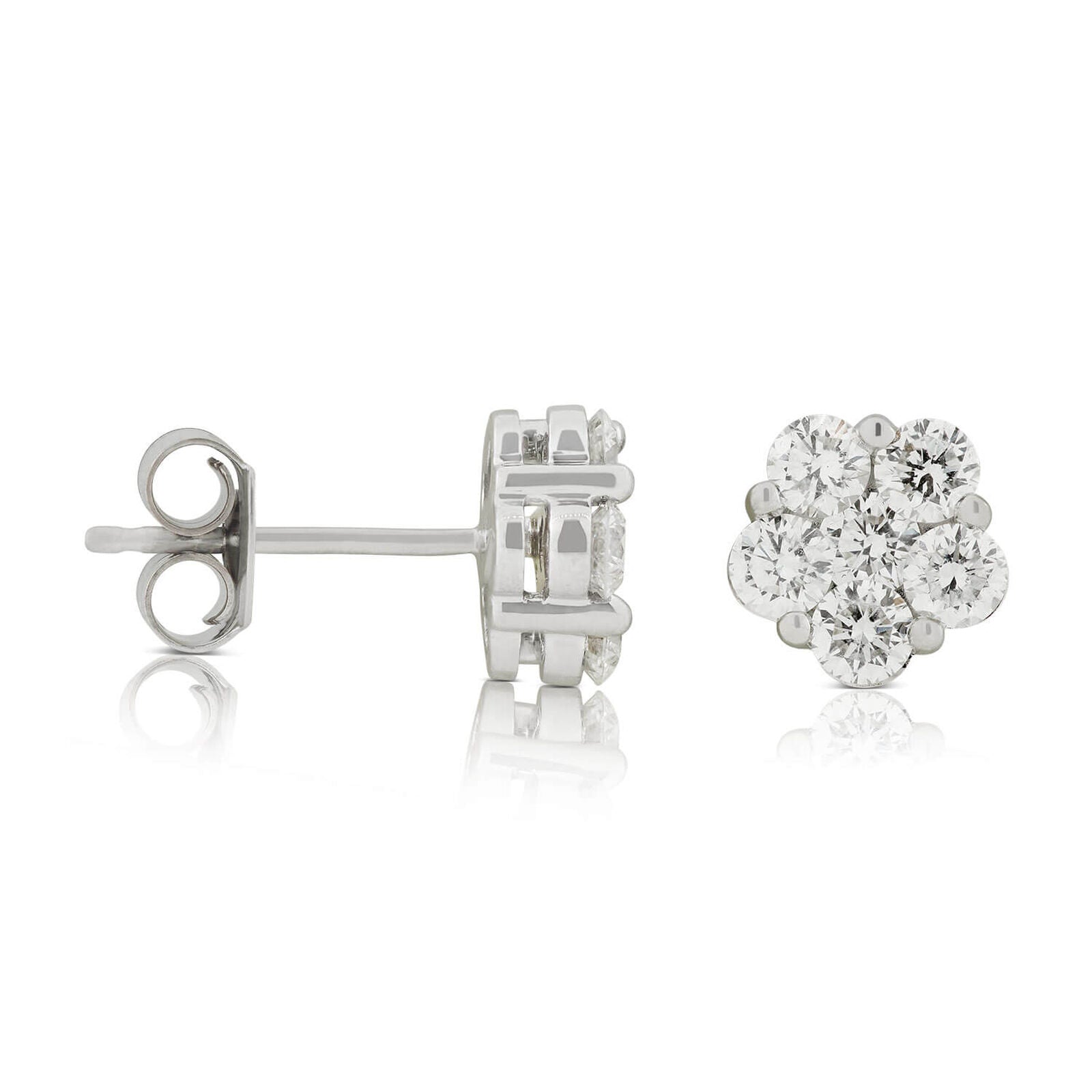 AGI Certified 2.00ctw Lab Diamond Floral Cluster Stud Earrings in 14kt White Gold - nobiliving.com
