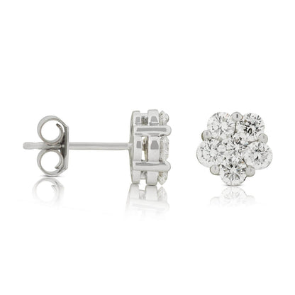AGI Certified 2.00ctw Lab Diamond Floral Cluster Stud Earrings in 14kt White Gold - nobiliving.com