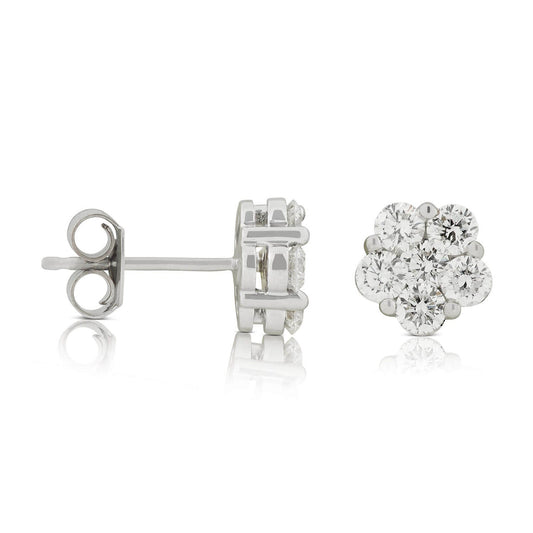 AGI Certified 2.00ctw Lab Diamond Floral Cluster Stud Earrings in 14kt White Gold - nobiliving.com
