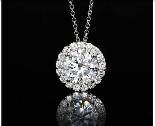 AGI Certified Lab - Grown Diamond Halo Pendant Necklace in 14kt White Gold - Nobiliving