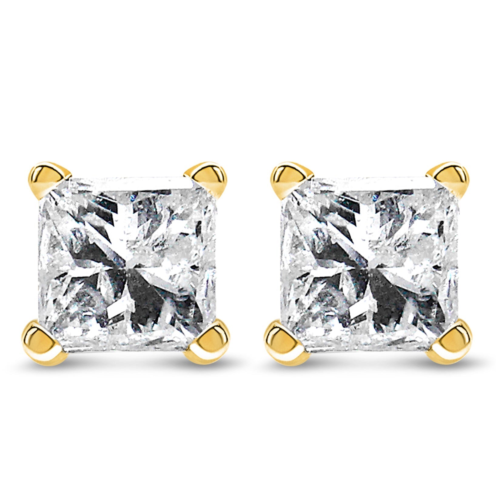 AGS Certified 14k Yellow Gold 1/4 cttw 4 - Prong Set Princess - Cut Solitaire Diamond Push Back Stud Earrings - Nobiliving