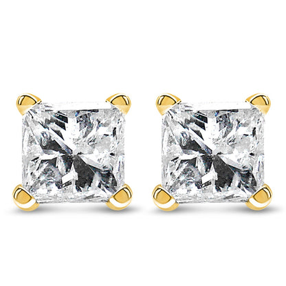 AGS Certified 14k Yellow Gold 1/4 cttw 4 - Prong Set Princess - Cut Solitaire Diamond Push Back Stud Earrings - Nobiliving