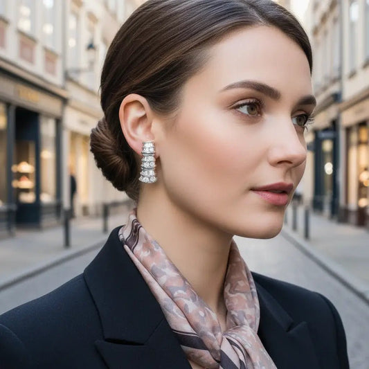 Baguette & Round Brilliant-Cut Diamond Dangle Multi Row Earrings