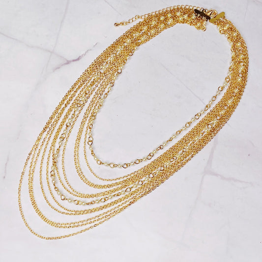 Beautifully Draping Pearl And Chain Necklace - nobiliving.com